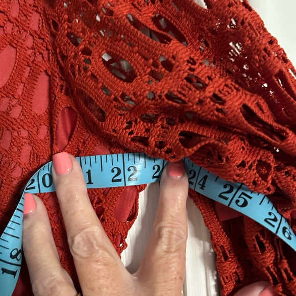 Dress Barn Women's Size 20 Rust Red/Orange Crochet Lace 3/4 Sleeve Dress - Picture 6 of 11
